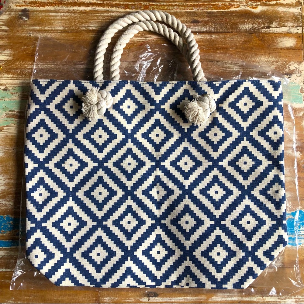 Summer & Rose chevron tote in blue and cream